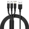 Durable multi-device USB charging cable for iPhone, Micro USB, and Type-C devices, featuring a braided design, fast charging, and universal compatibility for seamless device power management.