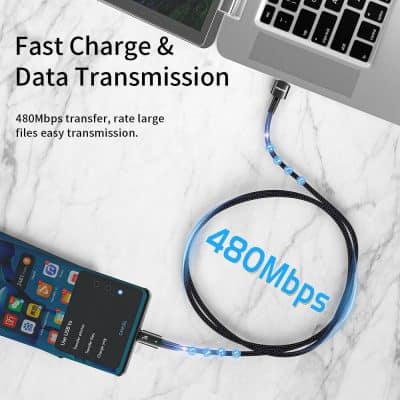 High-speed data transfer cable for fast charging and data transmission up to 480Mbps, compatible with various devices for quick file sharing and charging.