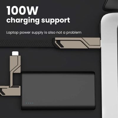 High-capacity portable laptop charger with fast charging support, compatible with various devices for active lifestyles and remote work.