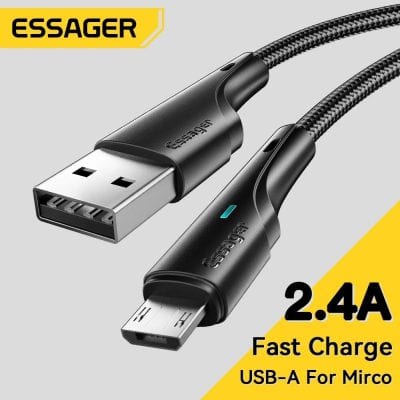 Durable black braided USB-A to Micro for fast charging, compatible with Monalisa optometry devices. Enhance your eyewear experience with reliable, high-speed data and power transfer.