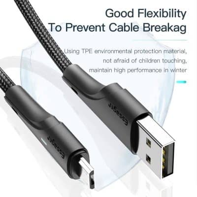 High-quality USB cable with eco-friendly TPU material, durable design, and flexible braiding to prevent cable breakage and ensure long-lasting performance.
