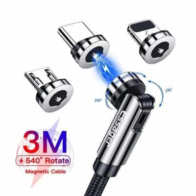 Magnetic USB connector for fast charging and data transfer, rotate 540°, compatible with multiple devices, durable design, and 3M magnetic cable for convenience.