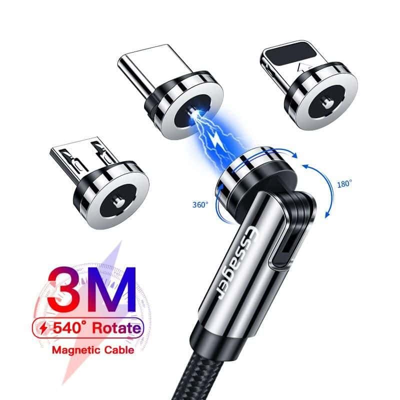 Magnetic USB connector for fast charging and data transfer, rotate 540°, compatible with multiple devices, durable design, and 3M magnetic cable for convenience.