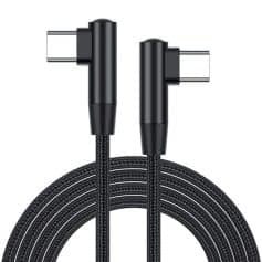 Premium crafted black braided charging cable with right-angled connectors, ideal for fast and reliable charging of medical devices. Durable, tangle-free design for medical and healthcare applications.