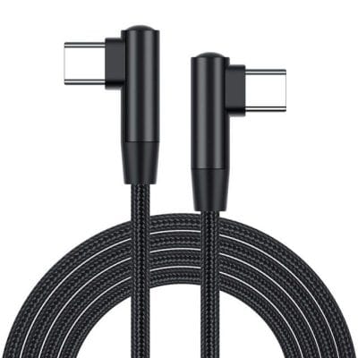 Premium crafted black braided charging cable with right-angled connectors, ideal for fast and reliable charging of medical devices. Durable, tangle-free design for medical and healthcare applications.