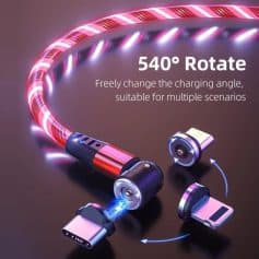 A flexible charging cable that rotates 540°, compatible with multiple devices and positions, perfect for efficient and convenient charging solutions.