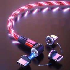 High-speed LED neon charging cable with magnetic connectors, compatible with smartphones and tablets, designed for fast, durable, and stylish charging solutions.