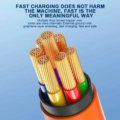 Optic cable with multiple tinned copper cores, graphene shielding, fast charging, and safe electrical performance for enhanced device connectivity and charging efficiency.