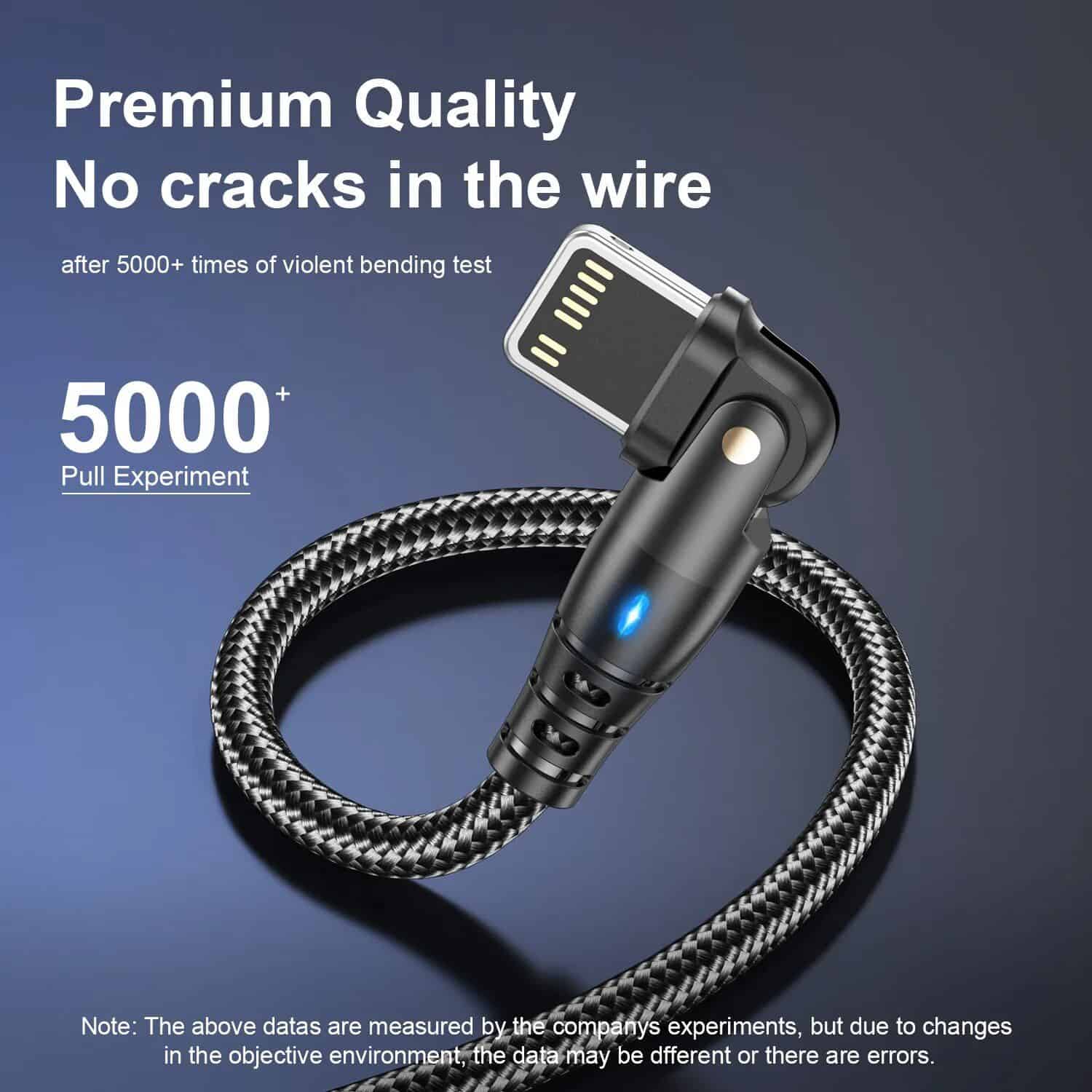 2. Close-up of a durable, high-quality cable with reinforced wire and metallic connectors, ideal for electronics and tech accessories, emphasizing durability and premium quality.