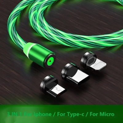 Flexible magnetic charging cables compatible with iPhone, Type-C, and Micro devices for seamless smartphone charging.