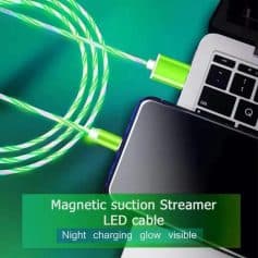 LED streamers with magnetic suction for charging. Night glow visible for easy use. Compatible with smartphones, providing stylish, efficient charging solutions. Perfect for modern tech accessories.