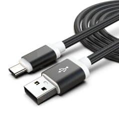High-speed USB-C to USB-A charging cable with durable braided design, compatible with smartphones and tablets for quick data transfer and fast charging solutions.