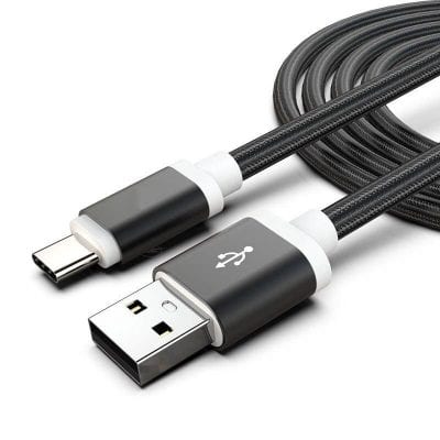 High-speed USB-C to USB-A charging cable with durable braided design, compatible with smartphones and tablets for quick data transfer and fast charging solutions.