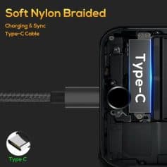 Durable nylon braided Type-C charging cable for smartphones and devices.