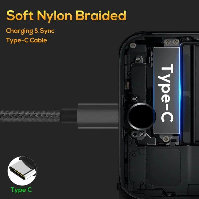 Durable nylon braided Type-C charging cable for smartphones and devices.