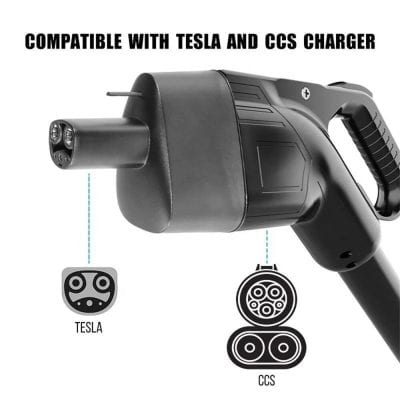 High-quality electric vehicle charging cable compatible with Tesla and CCS chargers for fast and reliable charging solutions.