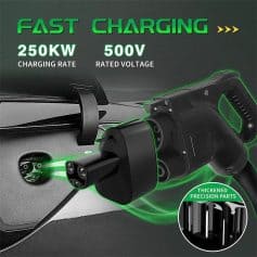 Enhanced fast charging for electric vehicles with 250KW charging rate and 500V rated voltage for quick, efficient power delivery.