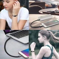Flexible charging cable for portable power banks, smartphones, and laptops; compatible with various devices for convenient charging on the go.