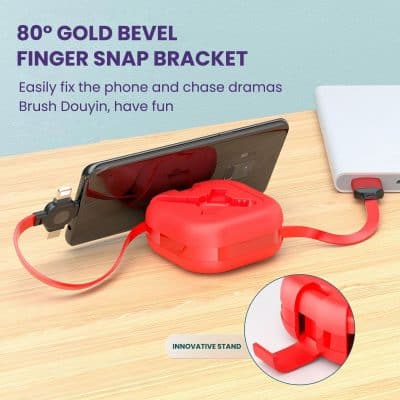 Portable phone stand with charging feature for convenience.