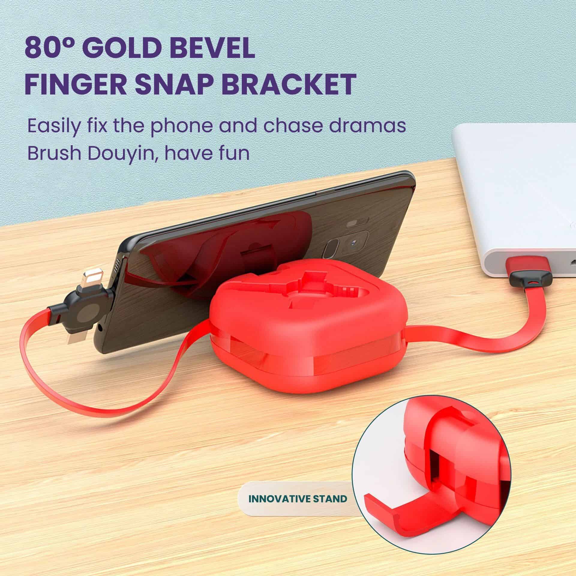 Portable phone stand with charging feature for convenience.