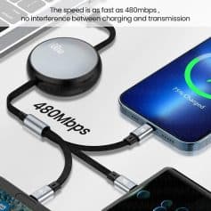 High-speed wireless charging station for smartphones and devices, supporting 480Mbps data transfer, fast charging, and anti-interference technology for seamless connectivity.