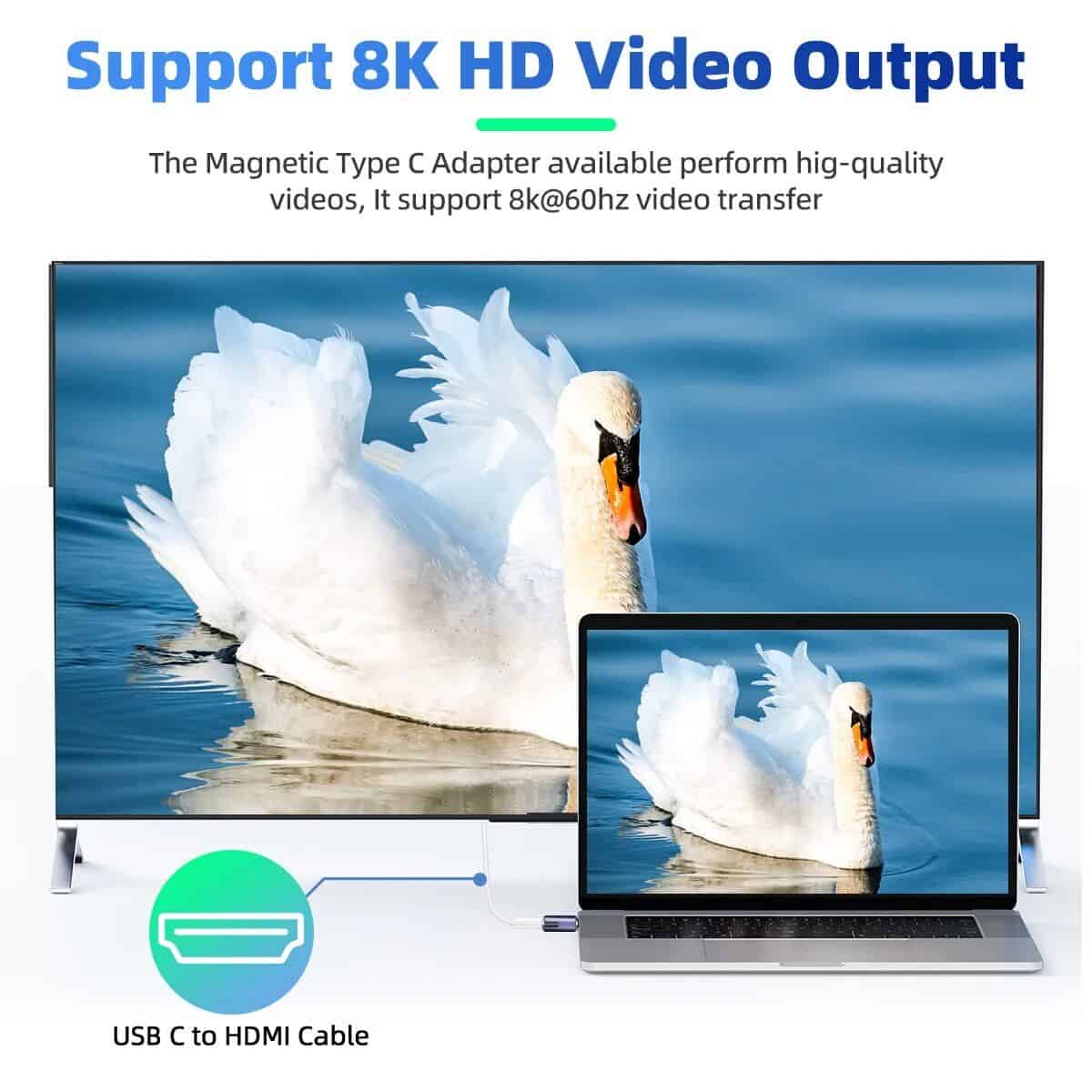 High-quality 8K HDMI video transfer with magnetic Type C adapter for Monalisa Store's electronic devices, ensuring seamless, high-resolution content display and optimal visual experience.