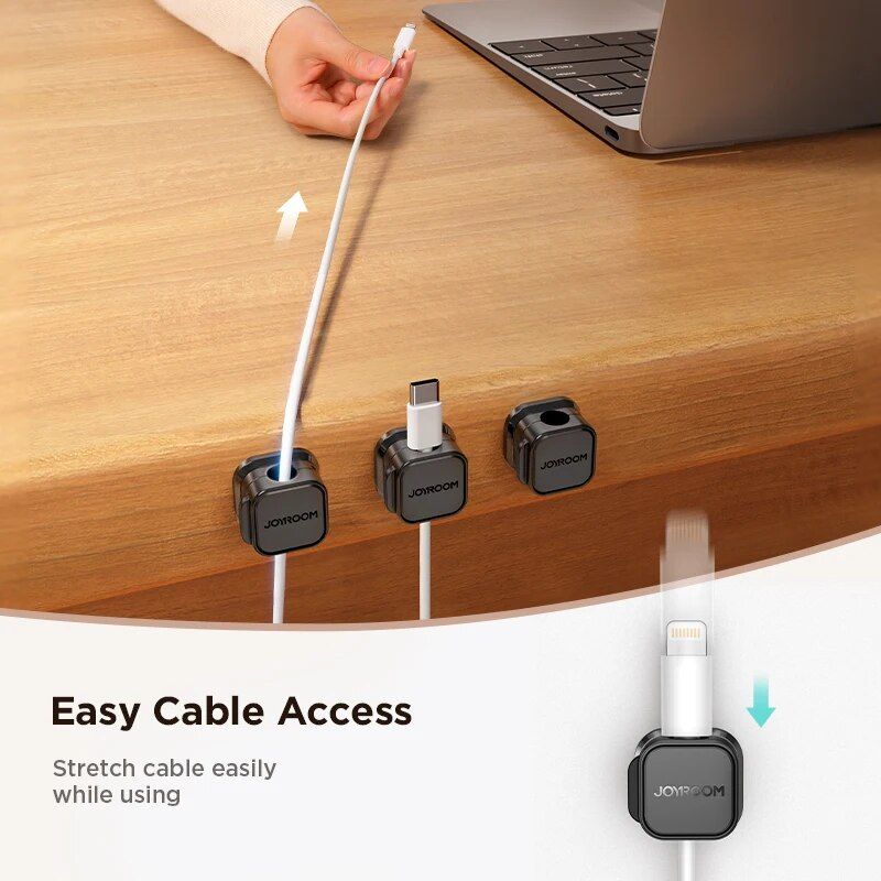 Cable management for Apple devices, easy access for charging and data transfer. Keeps cables tidy and organized with convenient attachment points. Perfect for desks and workspaces.