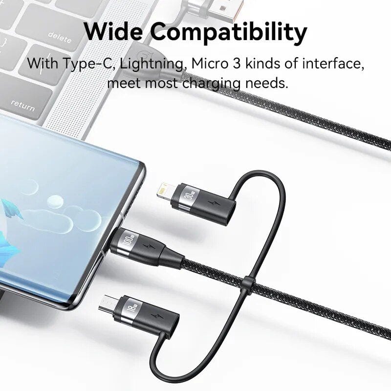 High compatibility with Type-C, Lightning, Micro 3 interfaces for fast device charging and data transfer. Perfect for smartphones, tablets, and compatible electronics.