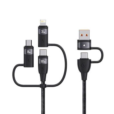 High-speed USB-C charging cable compatible with optometry devices, featuring multiple charging ports with adjustable power levels for efficient power supply.
