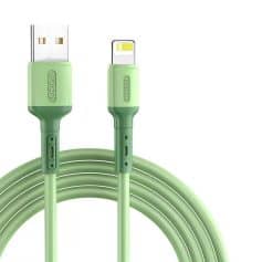 Eco-friendly green USB and Lightning charging cable for electronic devices. Durable, fast-charging connector with tangle-free design. Perfect for smartphones, tablets, and accessories.
