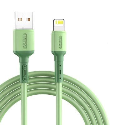 Eco-friendly green USB and Lightning charging cable for electronic devices. Durable, fast-charging connector with tangle-free design. Perfect for smartphones, tablets, and accessories.