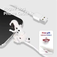 Dog-shaped phone cable connector for chargers and data transfer.