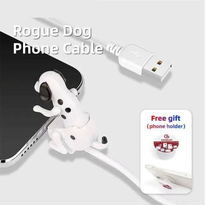 Dog-shaped phone cable connector for chargers and data transfer.