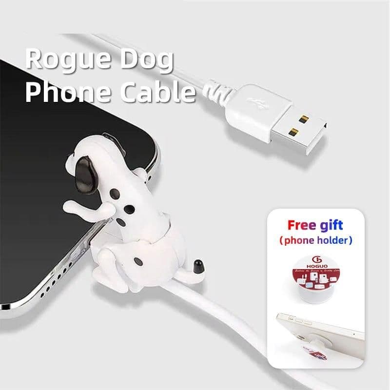 Dog-shaped phone cable connector for chargers and data transfer.
