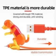 Durable TPE cable with dog design, anti-winding, fast charging, compatible with multiple devices, perfect for pet lovers and tech users.