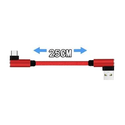 Red braided USB to Type-C charging cable, 25cm length, durable and tangle-free, ideal for fast charging and data transfer for smartphones and devices.