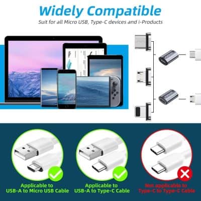 High-quality wireless charging adapters for smartphones and tablets, compatible with various devices, supporting Micro USB, Type-C, and i-Product charging standards for seamless power transfer.