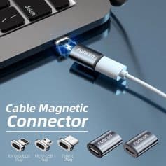 Magnetic cable connector compatible with Type-C, Micro-USB, and USB ports, ideal for fast charging and data transfer, premium quality.