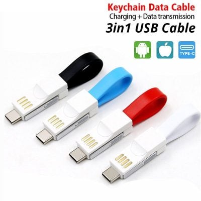 Versatile 3-in-1 USB data and charging cable for Android, iPhone, and Type-C devices. Perfect for mobile charging, data transfer, and compatible with multiple devices.