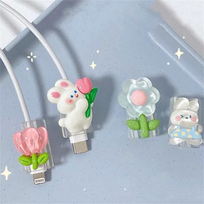 Adorable bunny and floral design phone chargers perfect for kids and teens, featuring colorful, whimsical characters like bunnies and flowers for a fun, trendy accessory.