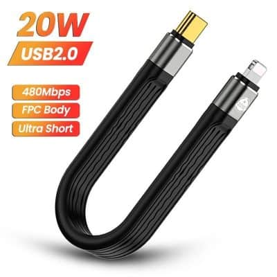 Durable 20W USB 2.0 charging and data transfer cable with 480Mbps speed, FPC body, and ultra-short design, compatible with various devices for fast and reliable connectivity.