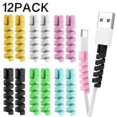 Cable management spiral wraps for cleaning and organizing cords and cables in home, office, and travel setups. Compatible with USB, charging cables, and cords to prevent tangling.