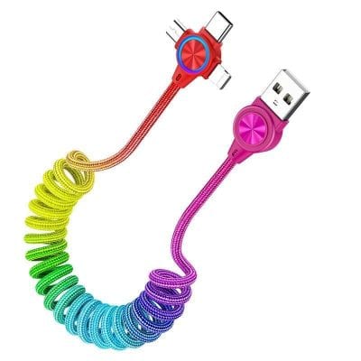 Vibrant rainbow-colored USB charging and data cable for optics and eye care gadgets, offering durability and style. Perfect accessory for optometry professionals and eyewear tech enthusiasts.