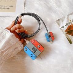 Portable Nintendo Switch power adapter with customizable Joy-Con design, compatible for on-the-go charging, perfect for gaming enthusiasts.