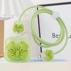 Eco-friendly, bright green silicone accessories for glasses, featuring decorative bows for a stylish and fun look. Perfect for women and girls who want to add charm to their eyewear.