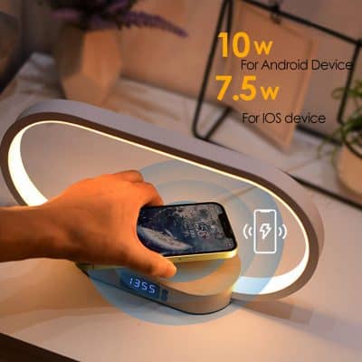 Wireless charging pad for smartphones, compatible with Android and iOS devices, featuring quick charging capabilities. Sleek, stylish design perfect for home or office use.