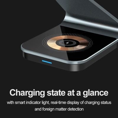 Smart wireless charging pad for fast, efficient charging with real-time status indicator and foreign matter detection. Perfect for modern electronic devices and convenient on-the-go charging.