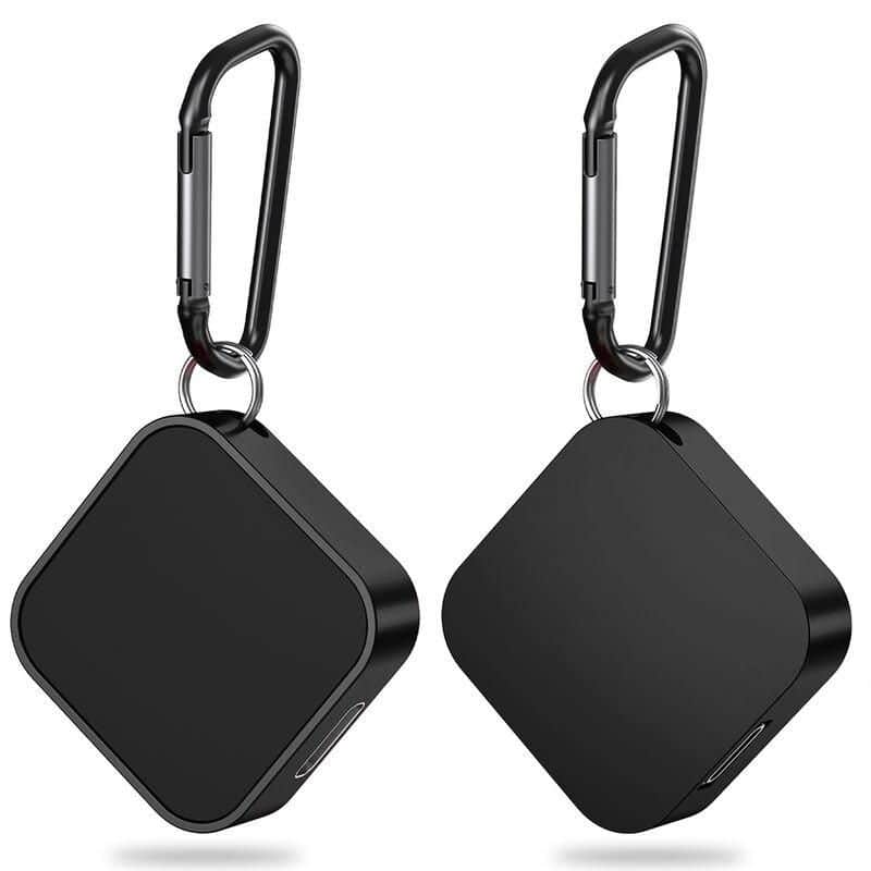 Compact black key finder with clip for easy attachment. Perfect for locating keys, remotes, or other essentials. Lightweight and convenient for everyday use.