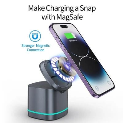 Wireless phone charging with magnetic connection for iPhone and accessories. Fast, secure, and efficient charging solution. Compatible with various models and devices.