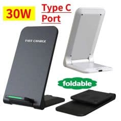 Wireless charging pad for fast, efficient power transfer with Type-C port, foldable design, and 30W capacity for quick mobile device charging. Perfect for smartphones and accessories.